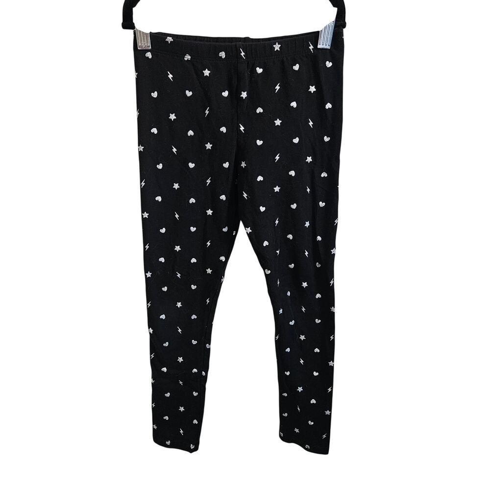 Children's Place Girls Size M Leggings Black Silver Star Lightning Print Edgy